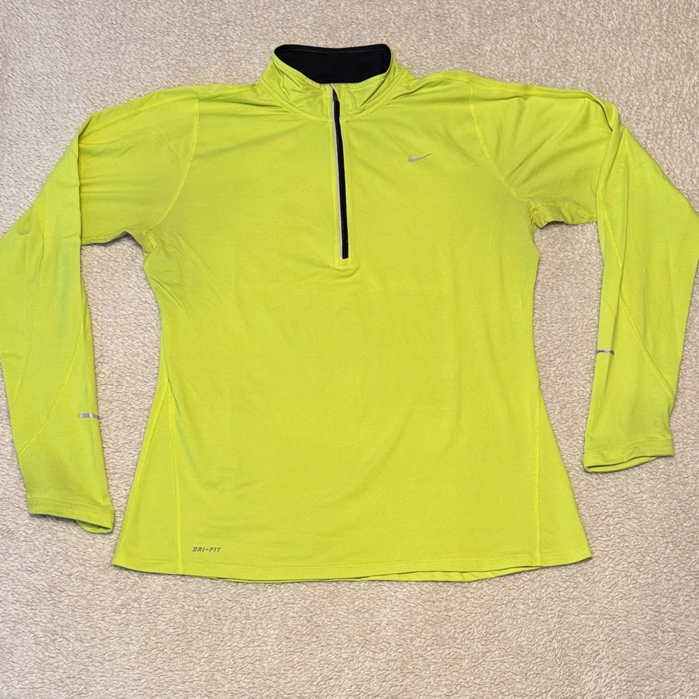 💛 Nike Dri-FIT Neon Yellow Quarter Zip Long Sleeve – Women’s Size Large
